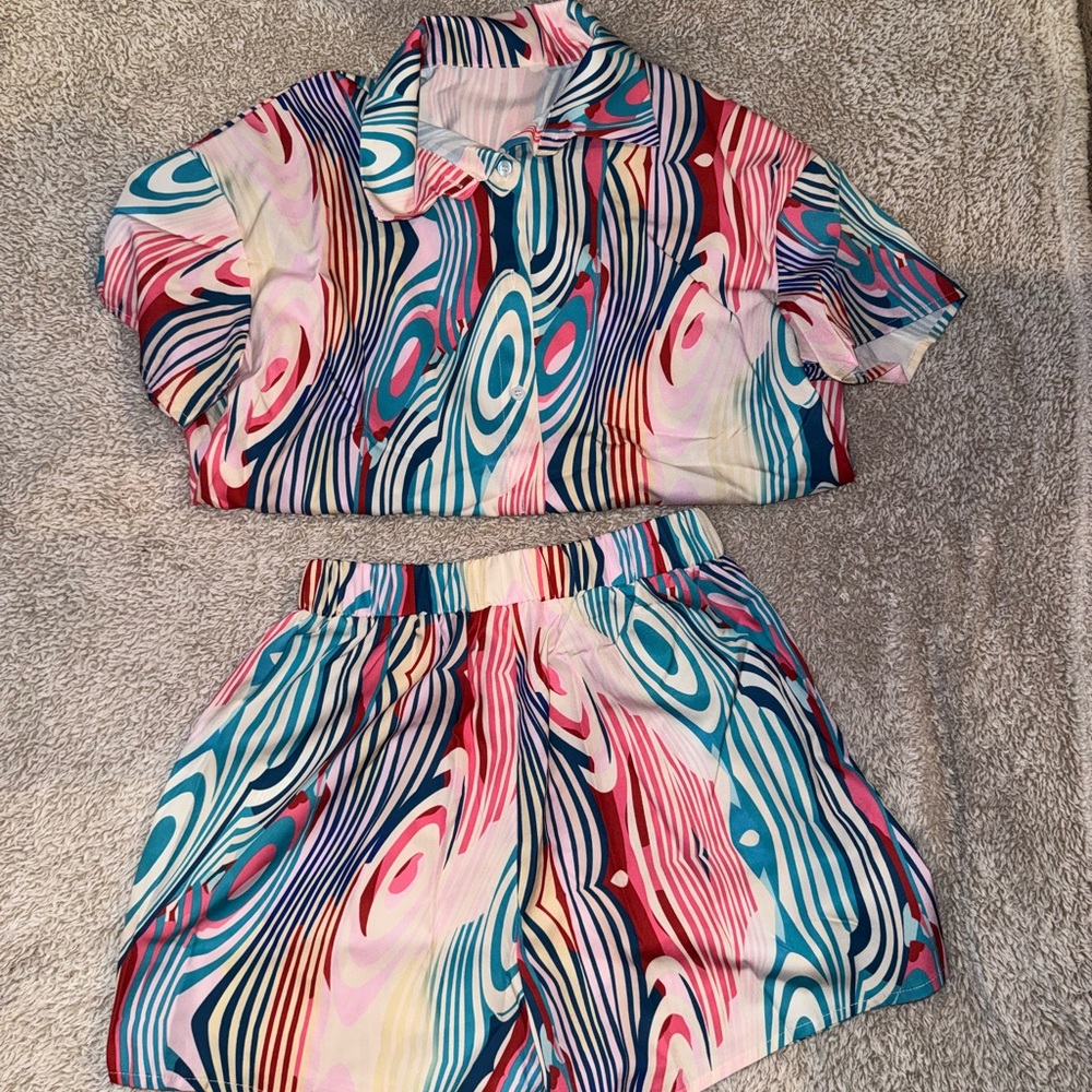 Colorful Abstract Patterned Two-Piece Set